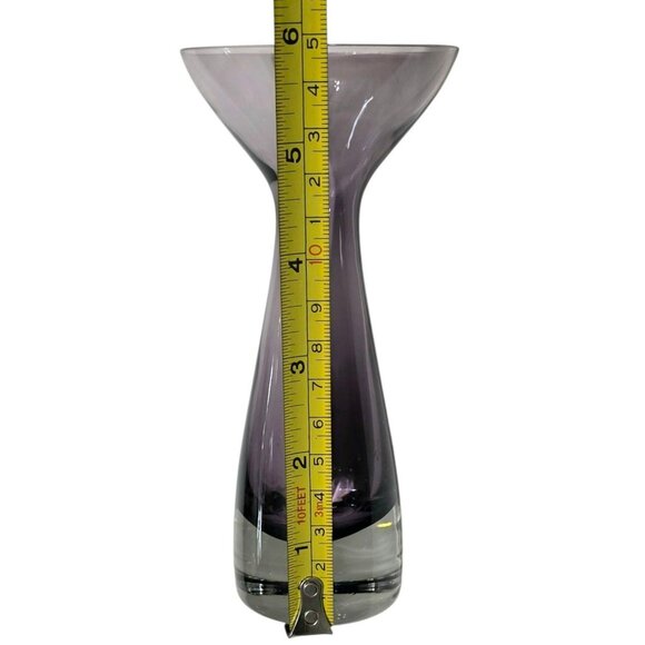 MCM Purple Amethyst Vase Trumpet Scandinavian Art Glass Flare Clear Base 5.75" - Picture 9 of 9